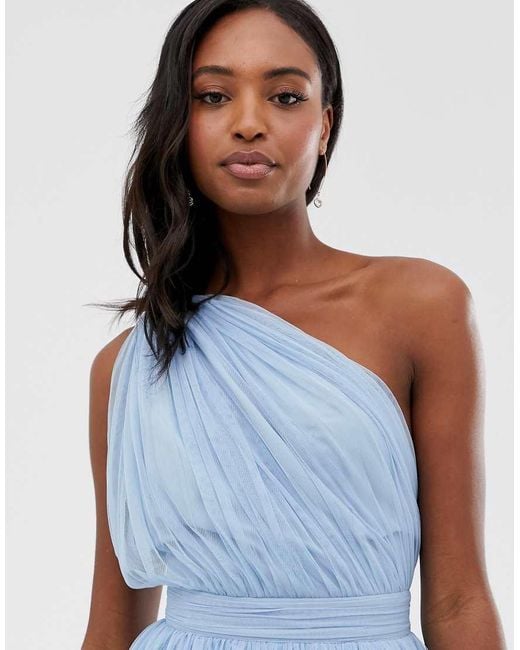 ASOS Blue Asos Design Tall One Shoulder Tulle Maxi Dress