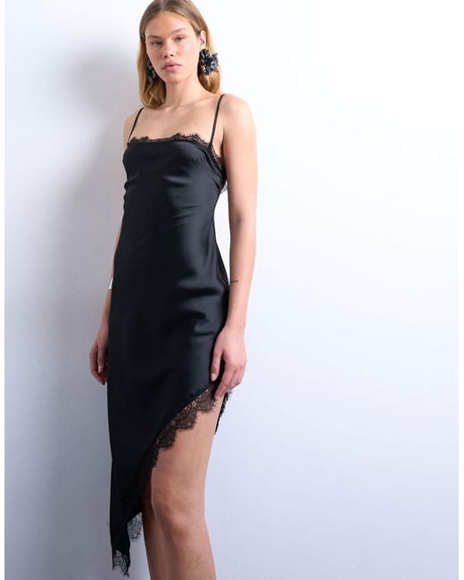 TOPSHOP White – asymmetrisches midi-trägerkleid aus satin