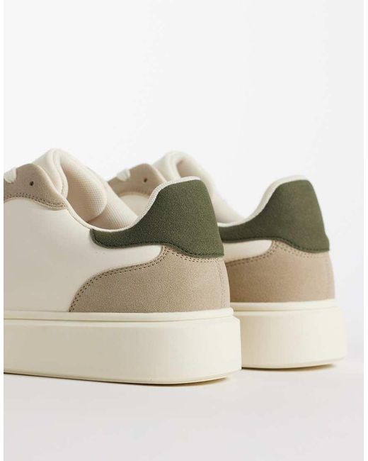ASOS Natural Lace Up Sneakers With Green Heel Notch for men