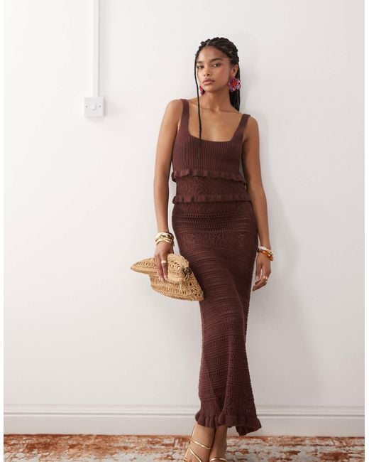 brown frill dress Affluent Plunge Neck Frill Mini Dress Brown main image 0