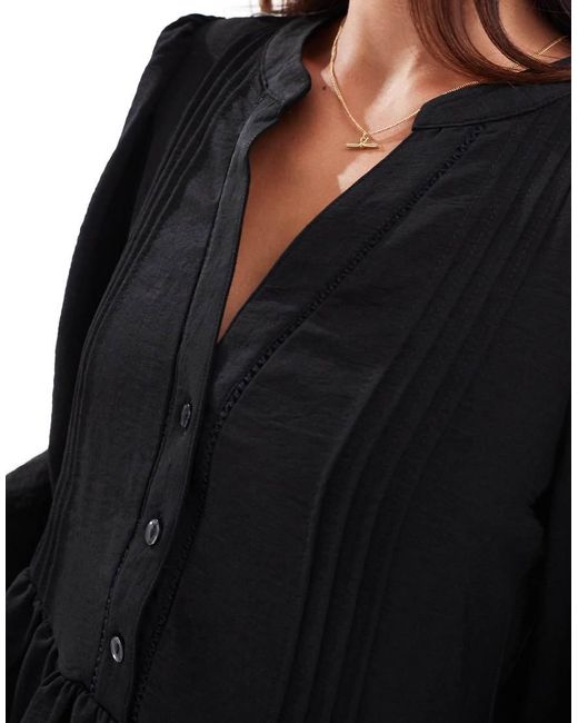 Vero Moda Black V-neck Smock Mini Dress With Puff Sleeves