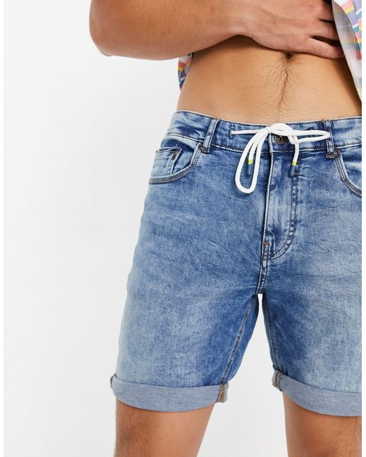 Pull\u0026Bear Skinny Fit Denim Short in het Blauw voor heren - Lyst