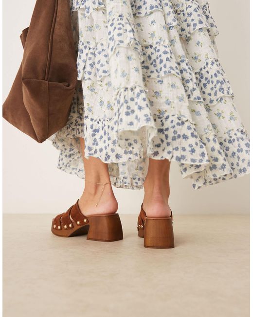 ASOS Natural – hudson – clog-mules aus hochwertigem wildleder
