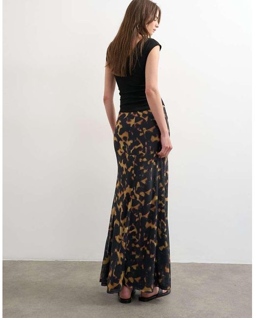 TOPSHOP Black Tortoise Shell Animal Print Mesh Maxi Skirt
