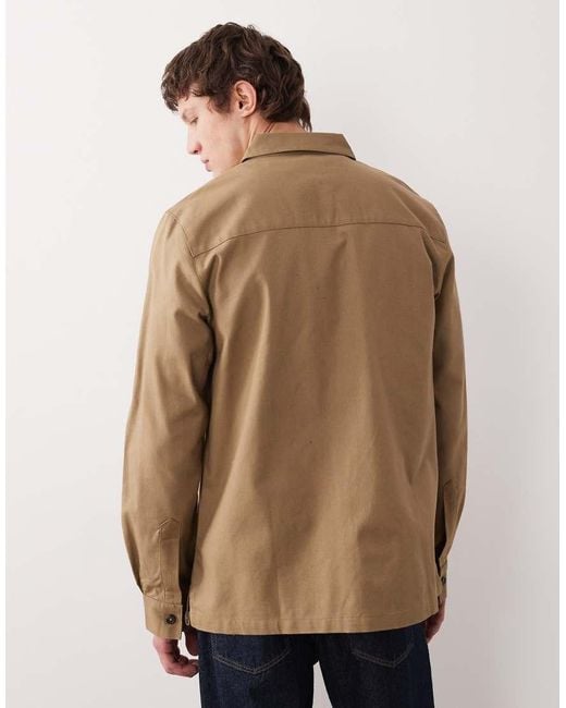 Farah Natural Callier Button Through Logo Overshirt for men