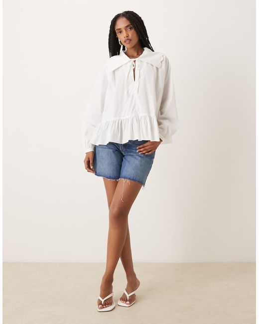 Glamorous White Oversized Collar Peplum Shirt