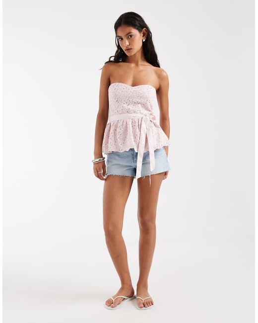 Hollister White Lace Bandeau Corset Top With Bow