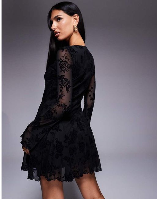 New Look Devoré Mini Jurk Met Lange Mouwen in het Blue