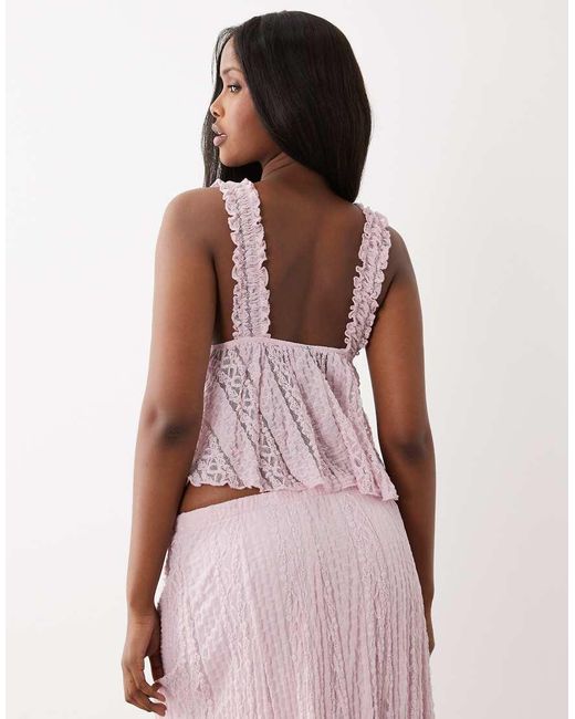 Gina Tricot Pink Lace Top With Front Ribbon Bow