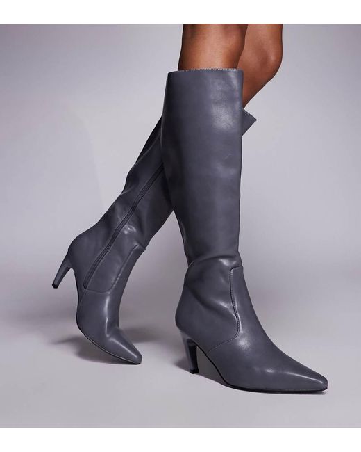 SIMMI Gray Simmi Lapis Wide Fit Heeled Knee Boots