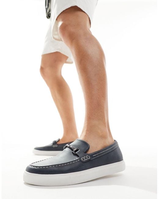 ASOS Faux Suede Loafers With Snaffle And White Sole for men
