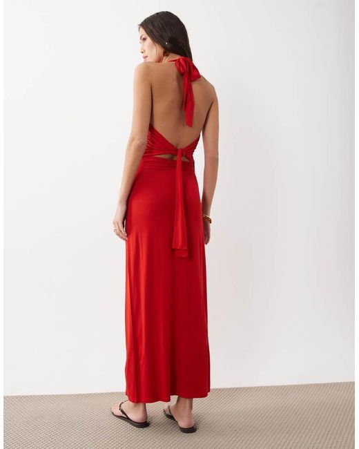 ASOS Red Tie Back Halter Neck Midaxi Dress