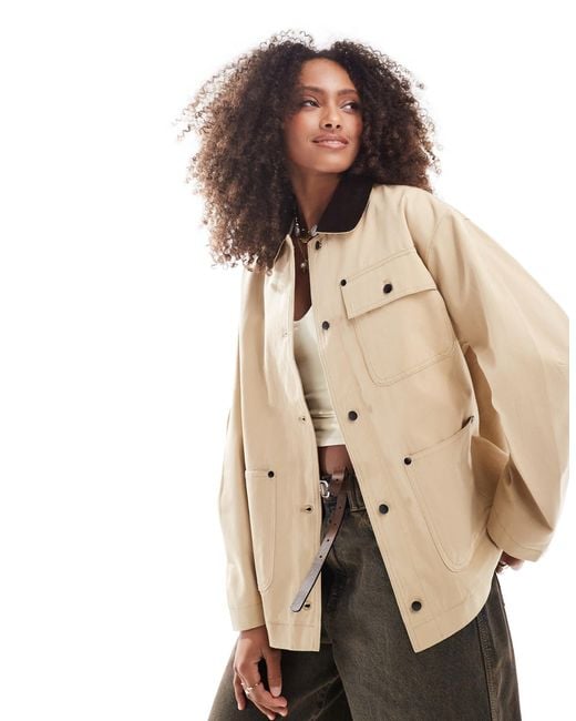 ASOS Natural Clean Cord Collar Barn Jacket
