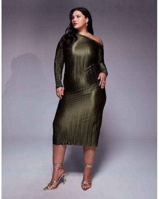 ASOS Brown Asos Design Curve Plait Neckline Plisse Maxi Dress