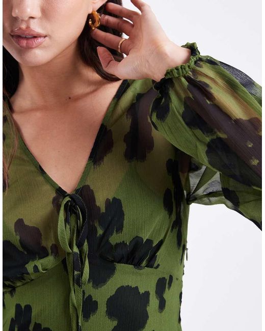 Wednesday's Girl Green Bold Bloom V-neck Midaxi Dress