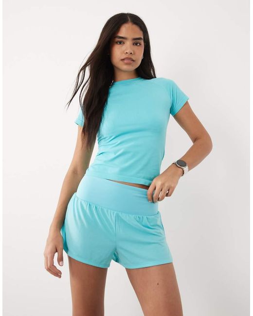 4505 Blue High Waist Jersey Running Shorts With Back Zip Pocket And Inner Brief