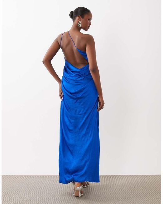 ASOS Blue Draped One Shoulder Satin Maxi Dress
