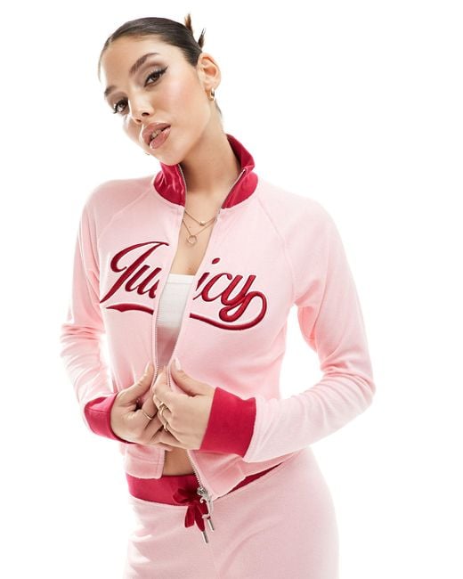 Juicy Couture Pink Retro Towelling Tracksuit Top Co-ord