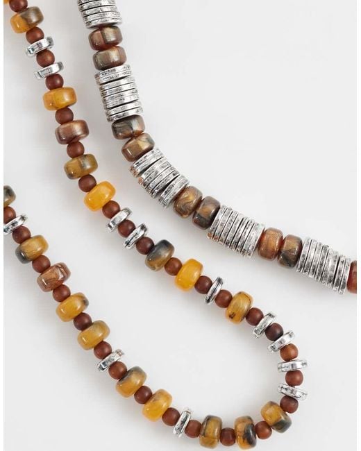 ASOS Metallic 2 Pack Brown And Beaded Bracelet for men