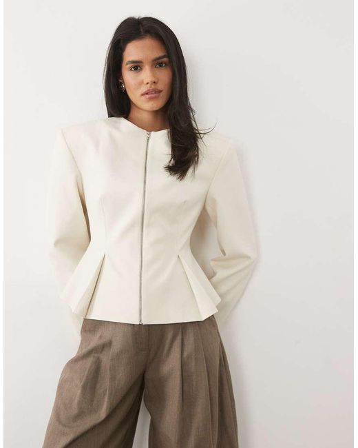 Miss Selfridge Natural Tailored Power Shoulder Peplum Blazer