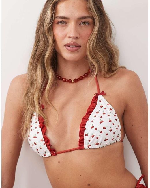 Going Somewhere Green Cherry Print Triangle Bikini Top
