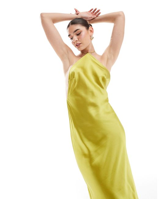 Robe longue à dos nu fantaisie satinée - chartreuse ASOS en coloris Yellow