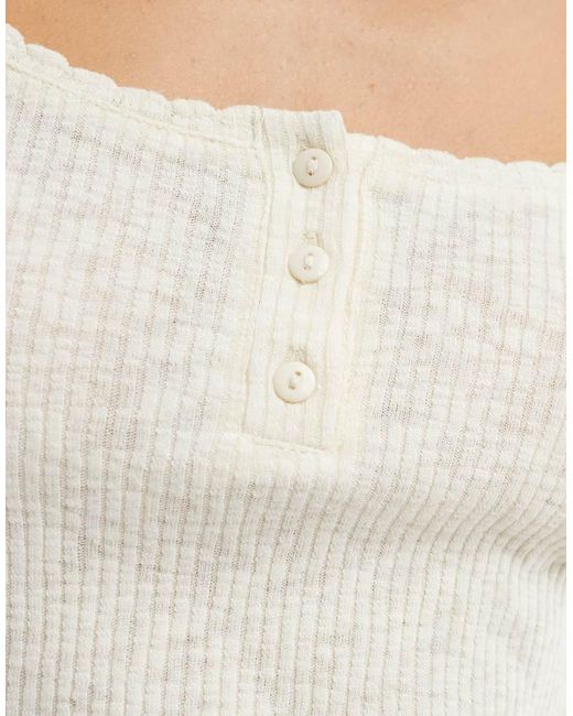 ONLY White Long Sleeve Ribbed Scoop Neck Top