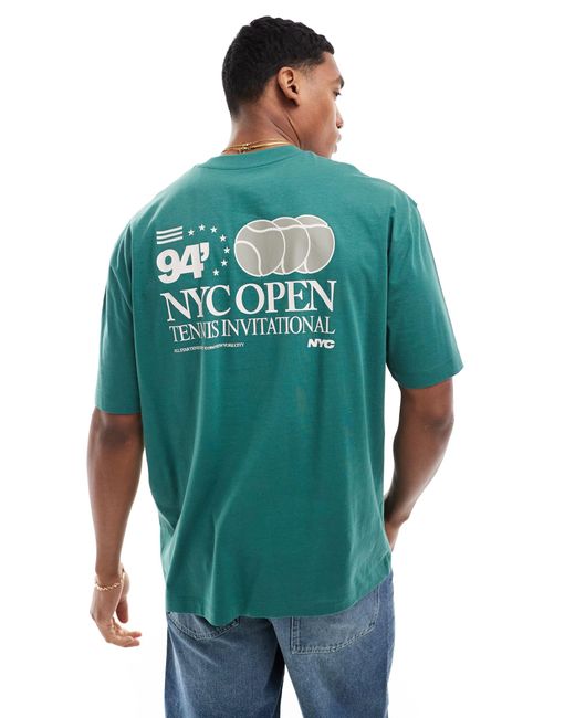 T-shirt oversize avec imprimé style sport sur le devant et au dos ASOS pour homme en coloris Green