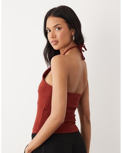 ASOS Black Compact Cotton Keyhole Halter Neck Top With Gold Trim