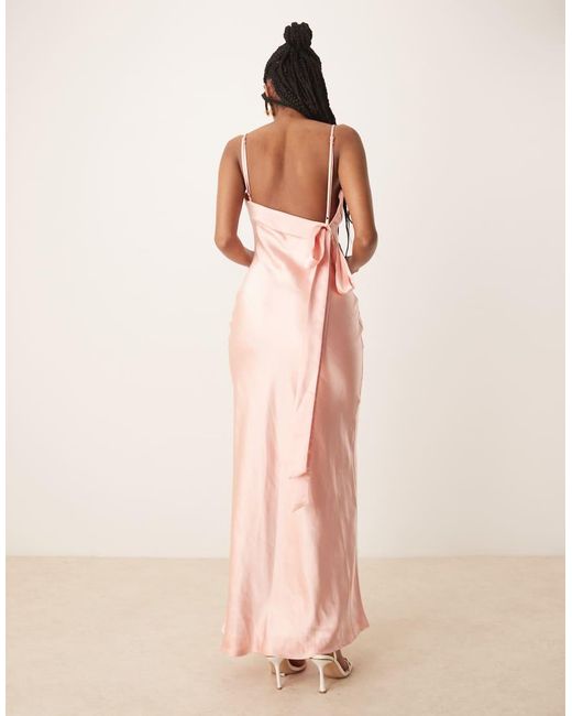 SNDY'S Natural Exclusive V-neck Satin Tie Back Detail Maxi Dress