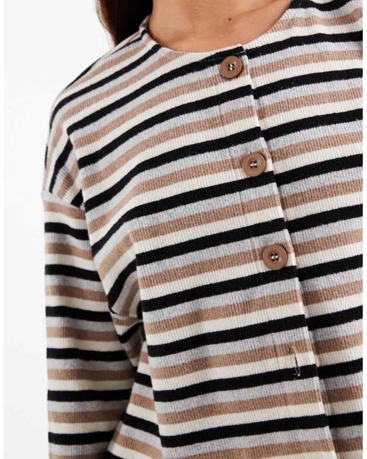 Miss Selfridge White Stripe Brushed Rib Cardigan Co-ord