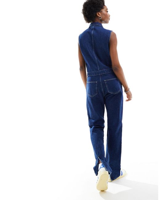 Tuta jumpsuit lavaggio scuro con zip di Calvin Klein in Blue