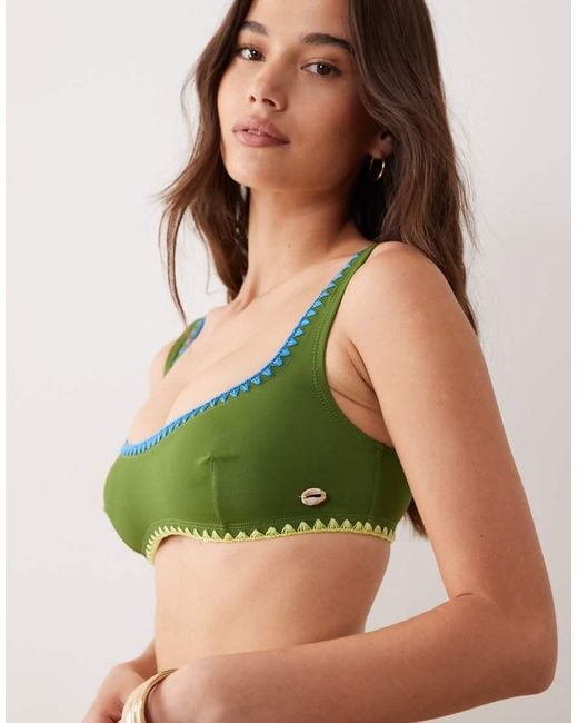ASOS Green Fuller Bust Farrah Fish Mirissa Scoop Crop Bikini Top With Trim Detail