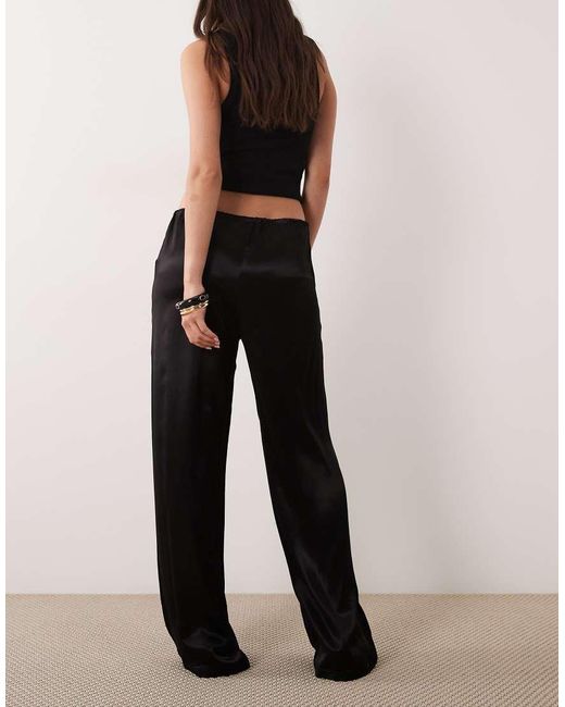 SNDY'S Black Satin Drawstring Wide Leg Trouser