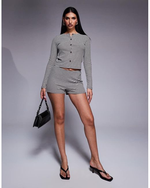 Cárdigan A Rayas Blancas Y Negras Con Cuello Redondo De (Parte De Un Conjunto) ASOS de color Gray