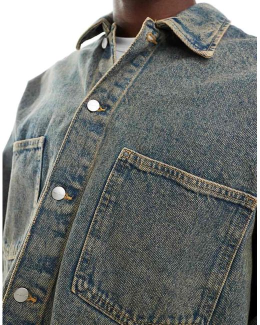 Chaqueta Vaquera Azul Vintage Estilo Camisa Extragrande De Jack & Jones de hombre de color Gray