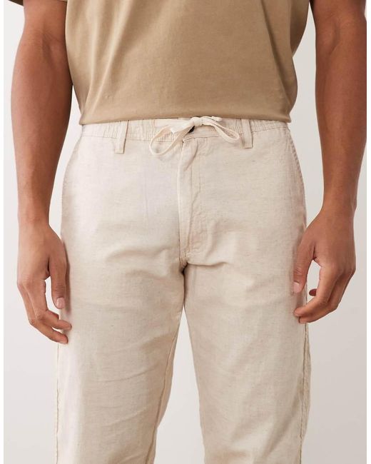 Jack & Jones Natural 2 Pack Drawstring Linen Mix Loose Chinos for men