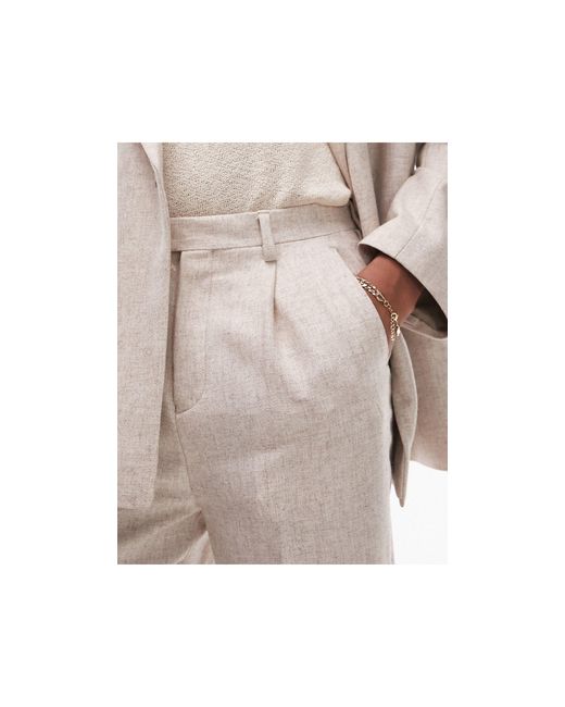 Topman Natural High Waisted Wide Leg Wool Mix Suit Trousers for men