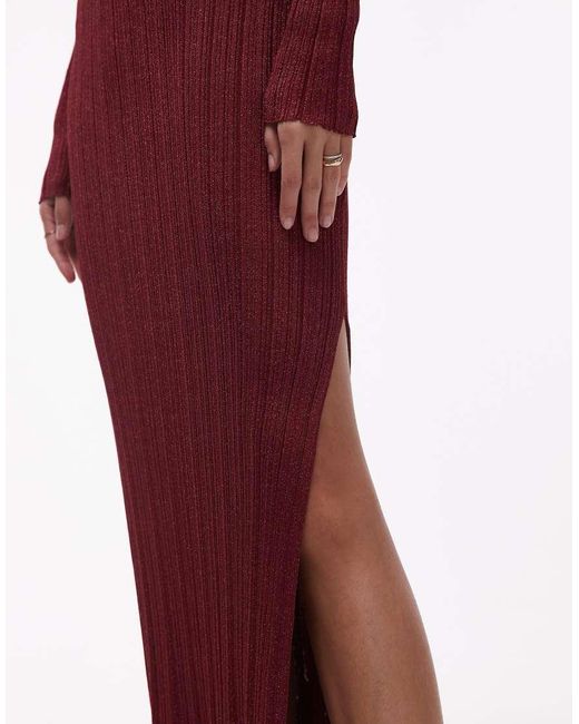 & Other Stories Red Glitter Rib Boat Neck Long Sleeve Midi Dress