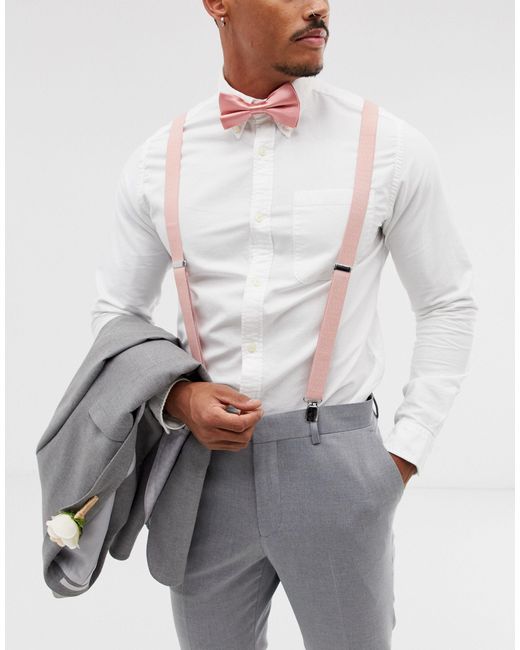 ASOS Pink Wedding Brace And Bow Tie Set for men