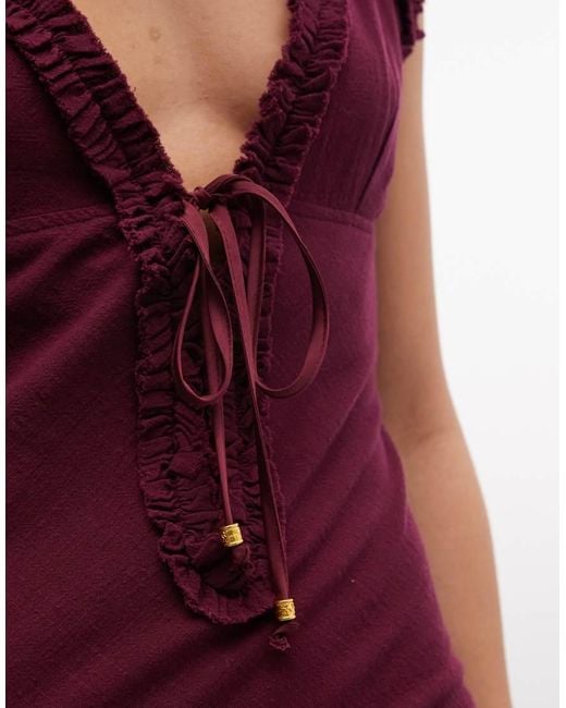 ASOS Red Deep Plunge Cami Maxi Sundress With Ruffle Trims