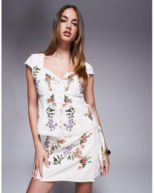 River Island White Corset Floral Embroidered Top