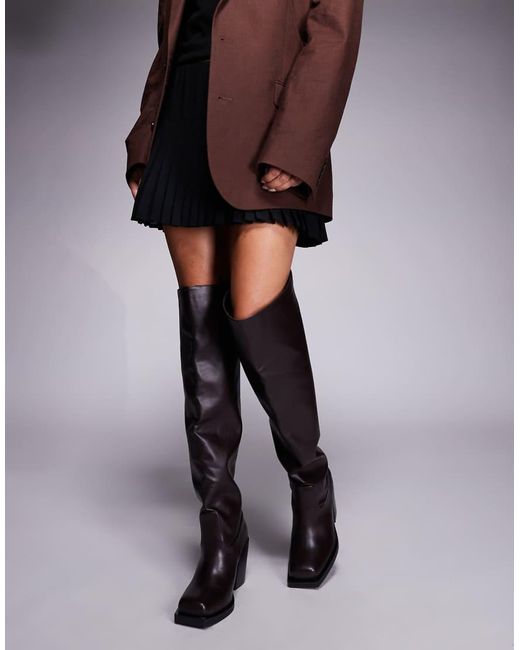 Public Desire Black Public Desire Carter Wide Fit Over The Knee Block Heeled Boots