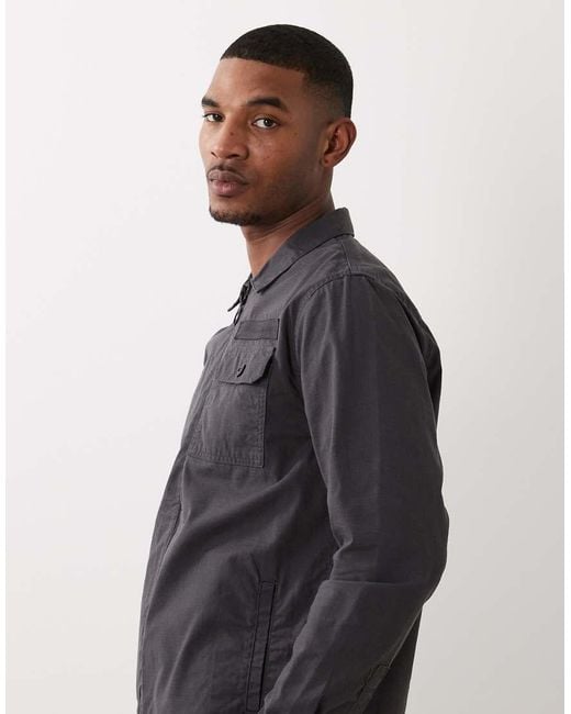Barbour Gray Crail Wax Ripstop Zip Through Overshirt for men