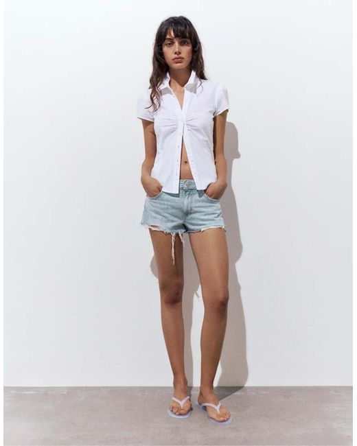 Pull&Bear White Mini Ripped Denim Shorts