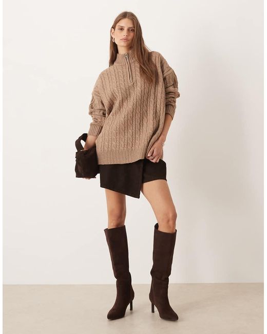 Pretty Lavish Natural Cable Knit Half Zip Neck Jumper