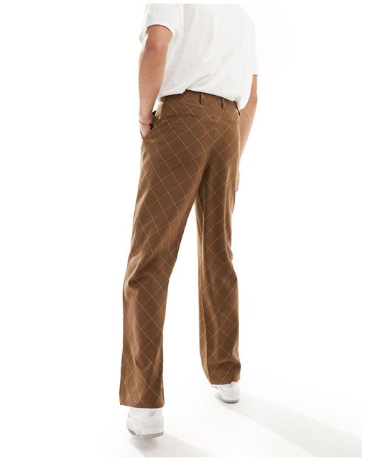 ASOS Brown Wide Leg Bias Cut Check Suit Trouser for men