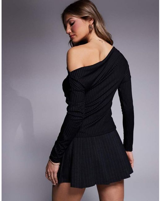 ASOS Geribbelde Top Met Lange Mouwen En Blote Schouders in het Black