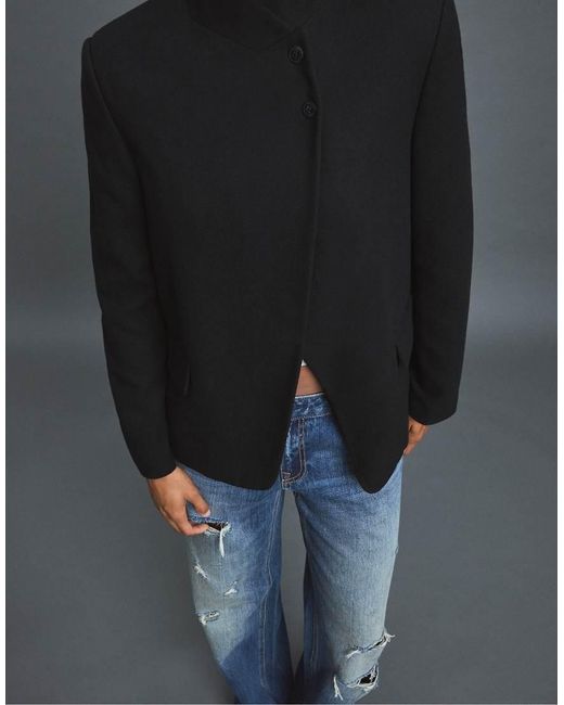 Stradivarius Blue Asymmetric Wool-Blend Blazer