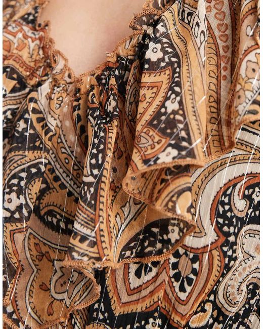 New Look Natural Paisley Chiffon Long Sleeve Midi Dress